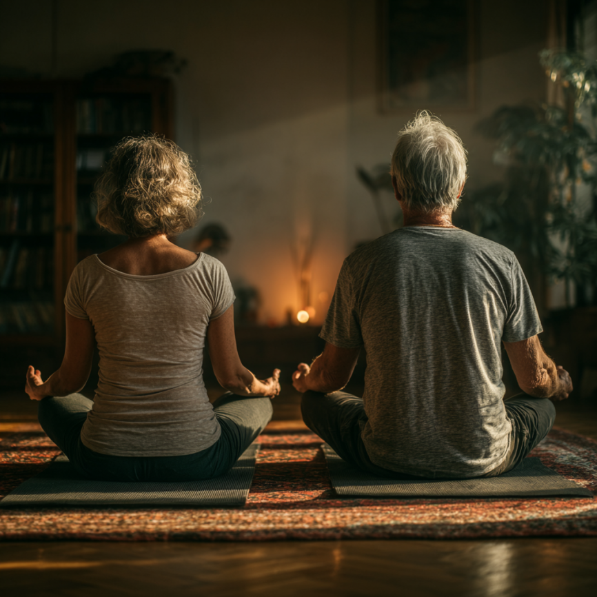 Persona mayor disfrutando de los beneficios del yoga para su bienestar